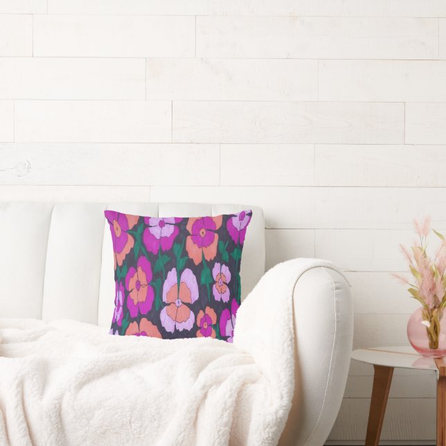 Pink Orange and Black Floral Throw Pillow (Couch)