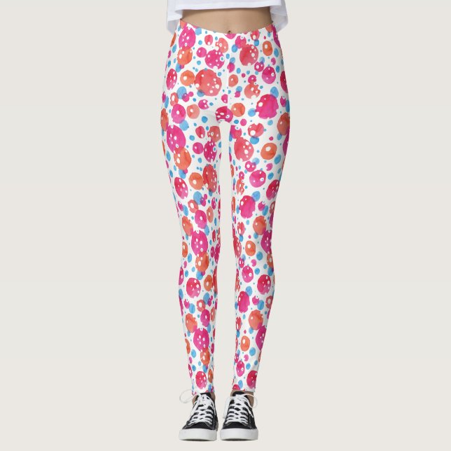 Pink, Orange and Blue Dots Design Leggings (Front)