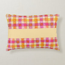 Pink orange and cream gingham accent pillow