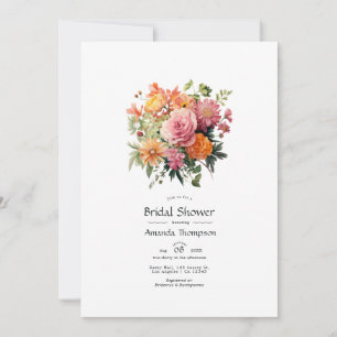 Pink, Orange and Green Floral Bridal Shower Invitation