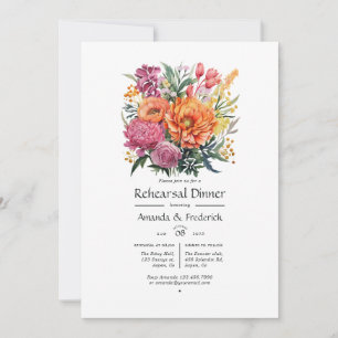 Pink, Orange and Green Floral Rehearsal Dinner Invitation