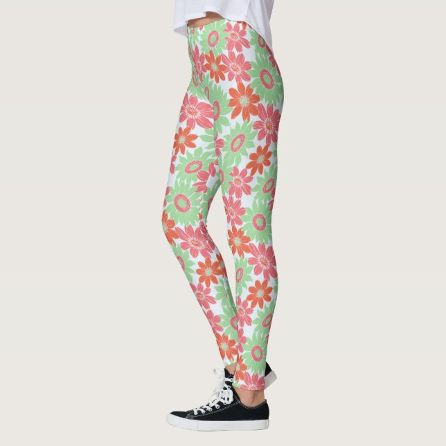 Pink Orange and Green Flower Pattern Leggings (Left)