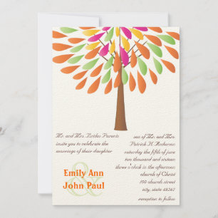 Pink Orange and Green Modern Flower Wedding Invitation
