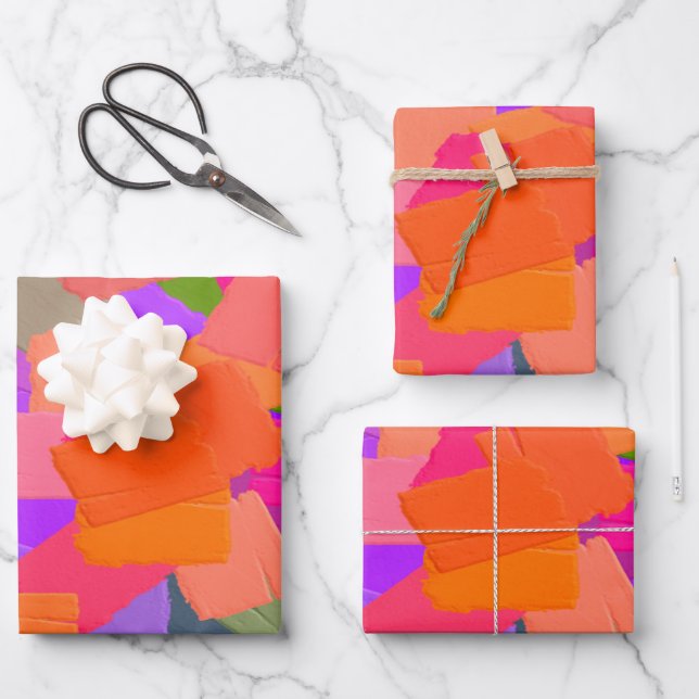 Pink, Orange and Purple Abstract Wrapping Paper Sheet (Front)