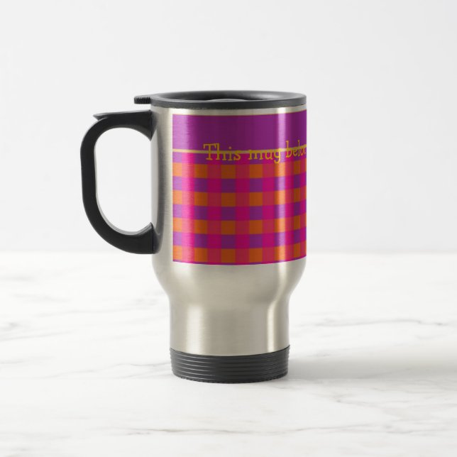 Pink, Orange and Purple Check Pattern Travel Mug (Left)
