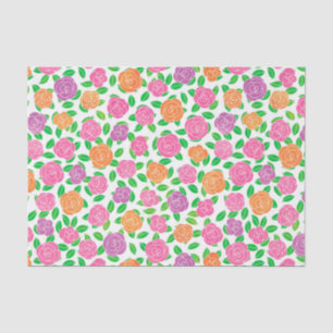 Pink, Orange and Purple Roses on White Tissue Paper