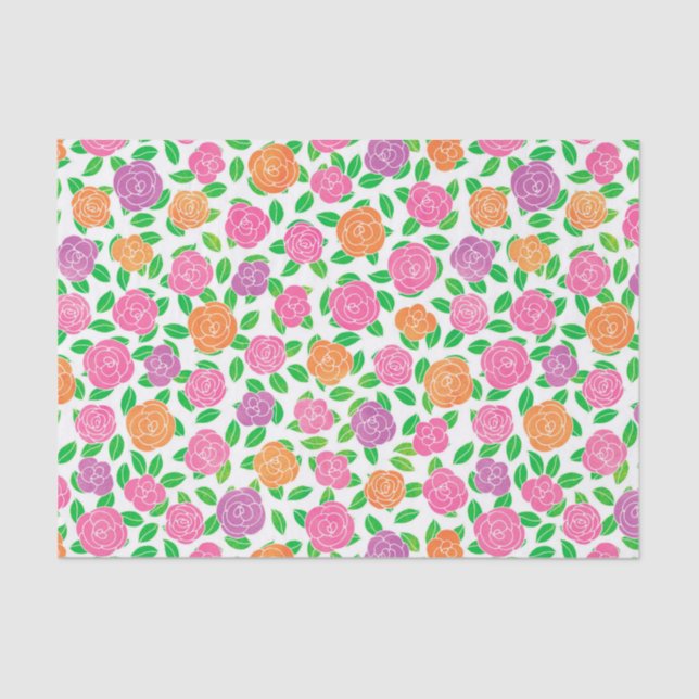 Pink, Orange and Purple Roses on White Tissue Paper (Front)