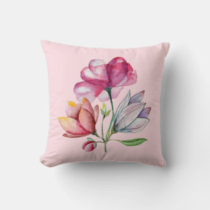 Pink Orange and Purple Watercolor Flower Cushion