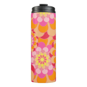 Pink Orange and Red Flower Power Retro Thermal Tumbler