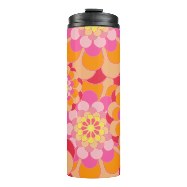 Pink Orange and Red Flower Power Retro Thermal Tumbler (Front)