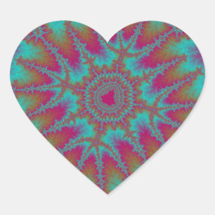 Pink, Orange and Teal Fractal Birthday Heart Sticker