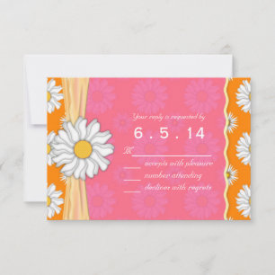 Pink Orange and White Daisy Floral RSVP Card