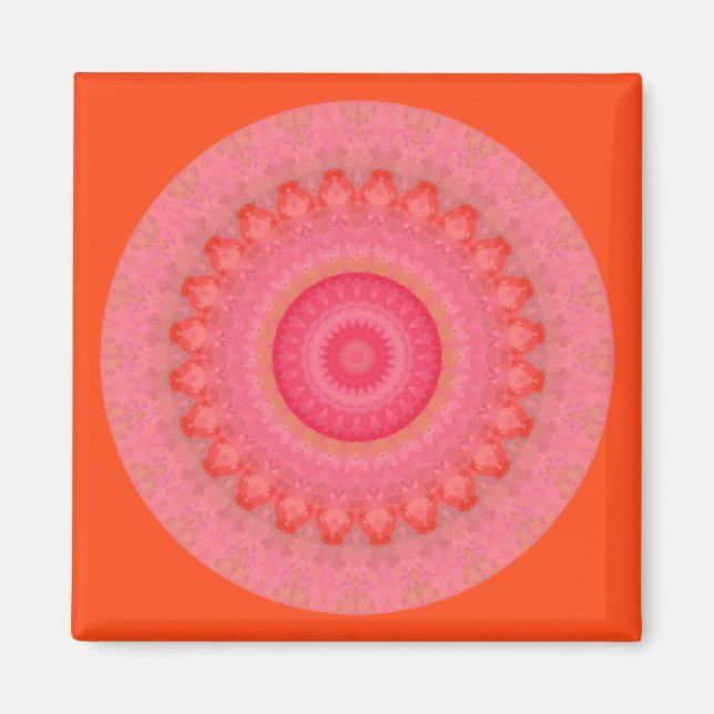  Pink, Orange and Yellow Mandala Magnet (Front)
