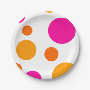 PINK ORANGE AND YELLOW POLKA DOT PAPER PLATE
