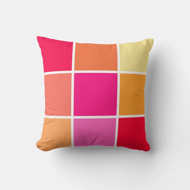 Pink, Orange and Yellow Squares Cushion (Front)