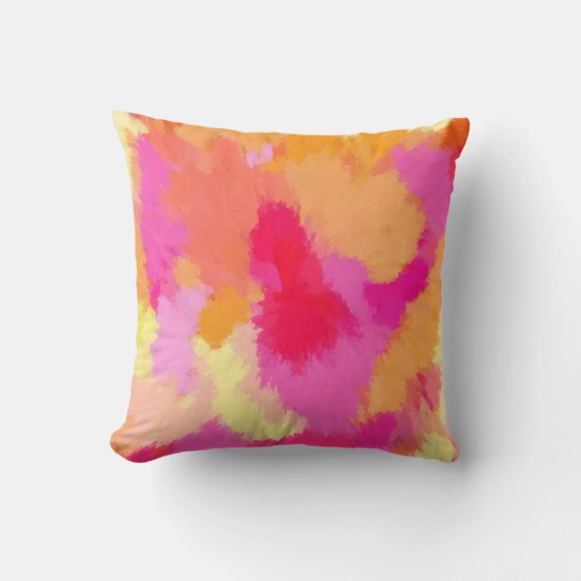 Pink, Orange and Yellow Watercolor Pillow (Front)