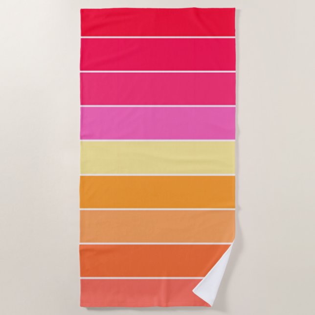 Pink, Orange and Yellow Watercolor Stripes  Beach Towel (Front)