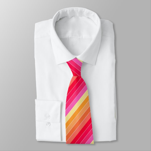 Pink, Orange and Yellow Watercolor Stripes Tie (Tied)