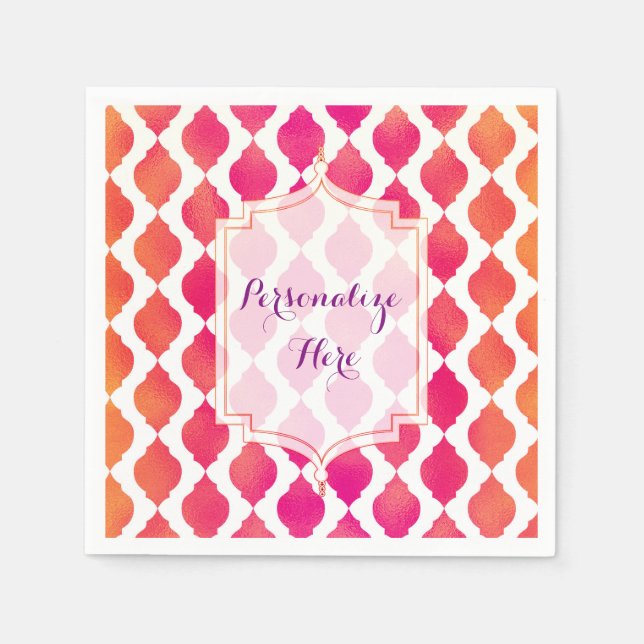 Pink & Orange Arabian Moroccan Glam Party Napkin (Front)