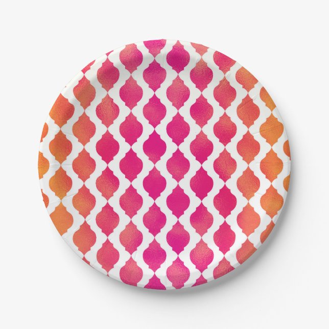 Pink & Orange Arabian Moroccan Glam Party Paper Plate (Front)