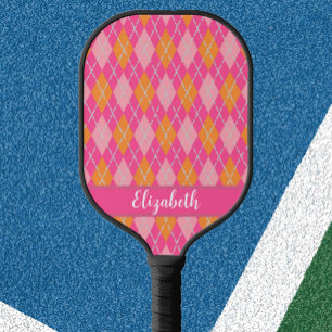 Pink orange argyle preppy custom pickleball paddle