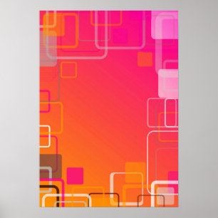 Pink-orange background with colourful squares poster