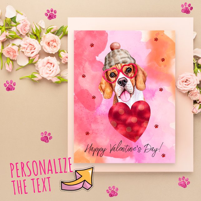Pink Orange Beagle Valentine's Day Gift Dog Holiday Postcard (Creator Uploaded)