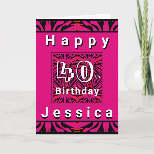 Pink Orange Black Swirly Pattern 40th Birthday Thank You Card (Front)