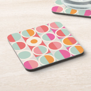 Pink Orange Blue Geometric Pattern Coaster