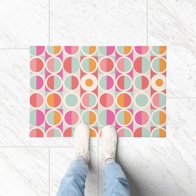 Pink Orange Blue Geometric Pattern Doormat (Indoor)