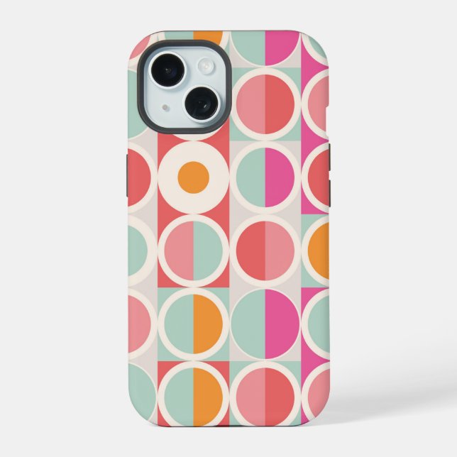 Pink Orange Blue Geometric Pattern iPhone 15 Case (Back)