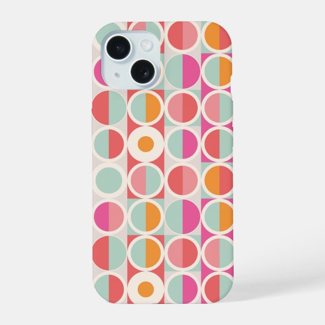Pink Orange Blue Geometric Pattern iPhone 15 Case (Back)