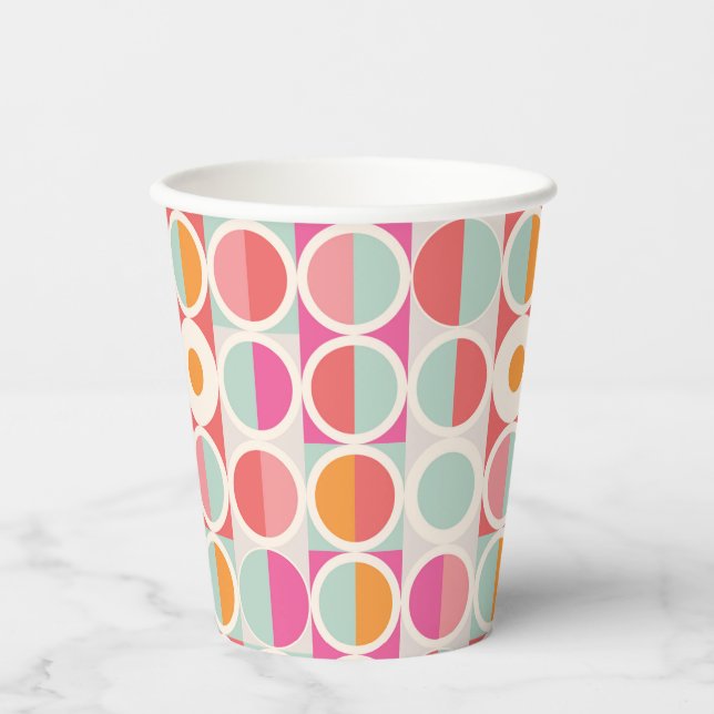 Pink Orange Blue Geometric Pattern Paper Cups (Front)