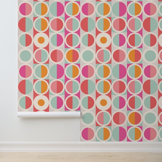 Pink Orange Blue Geometric Pattern Wallpaper (Application)