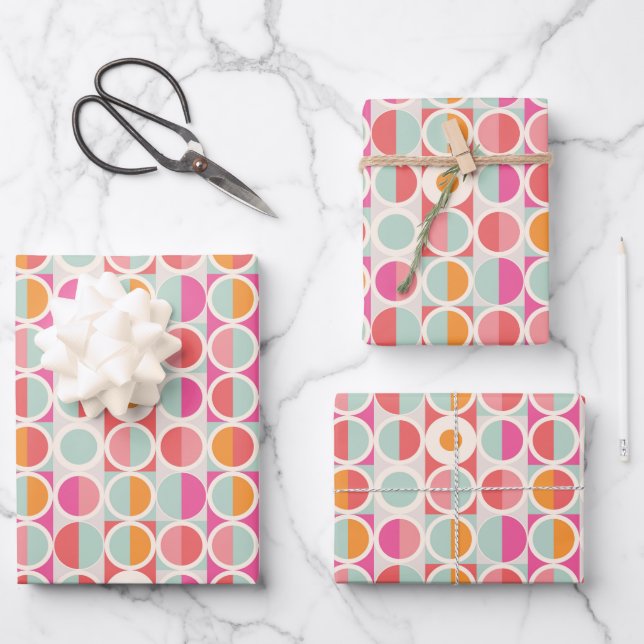 Pink Orange Blue Geometric Pattern Wrapping Paper Sheet (Front)