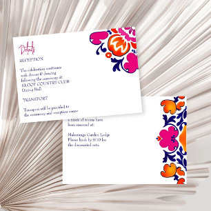 Pink orange blue Mexican tiles wedding details Enclosure Card