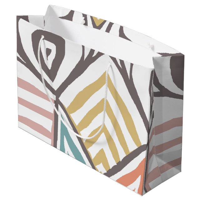 pink orange blue Tribal Mud Cloth Pattern African Large Gift Bag (Back Angled)