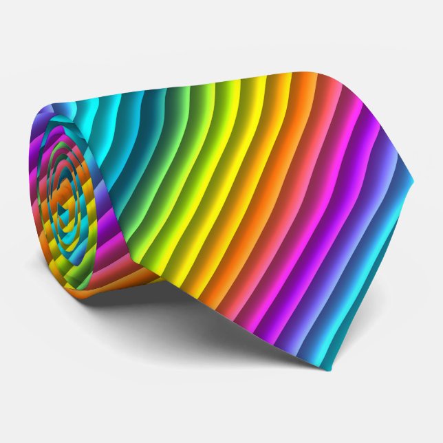 Pink Orange Blue Turquoise Green Rainbow Stripes Tie (Rolled)