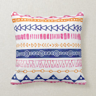 Pink Orange Blue Watercolor Tribal Pillow
