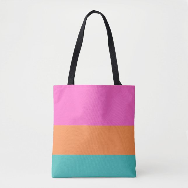 Pink, Orange& Blue Wide Stripes Modern Minimalist Tote Bag (Front)