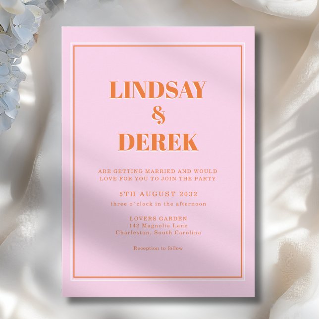 Pink Orange Bold Font Modern Wedding Invitation (Pink Orange Bold Font Modern Wedding Invitation)