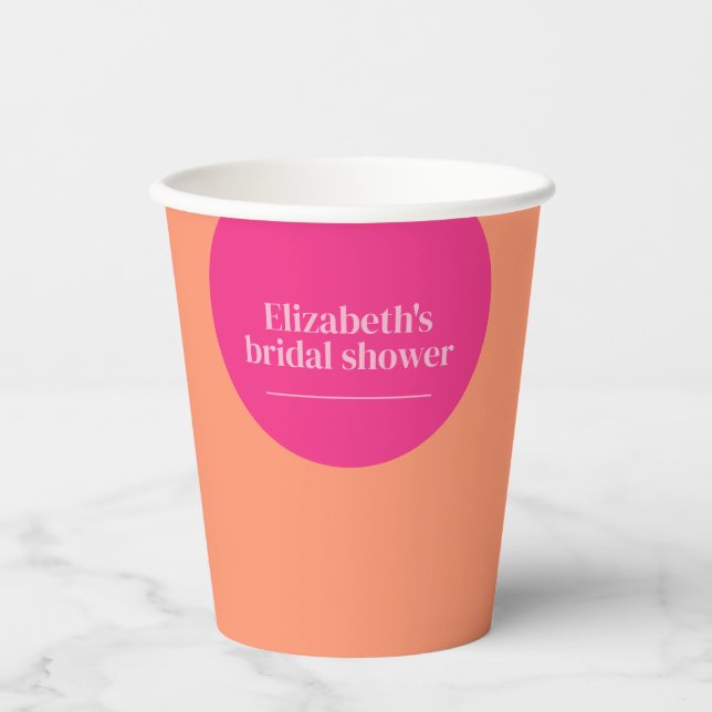 Pink & Orange Bridal Shower Paper Cups (Front)