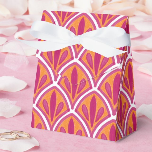 Pink & Orange Bright Colourful Fan Wedding Favour Box (Wedding)
