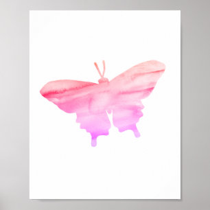 Pink Orange Butterfly Painting Silhouette Poster