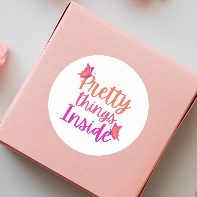 Pink Orange Butterfly Pretty Things Inside Classic Round Sticker (Creator Uploaded)