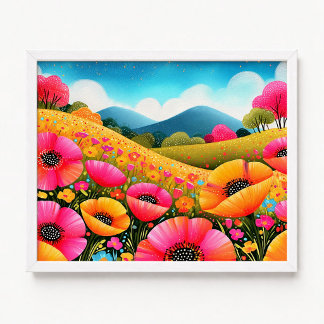 Pink Orange California Poppies Floral Painting Poster