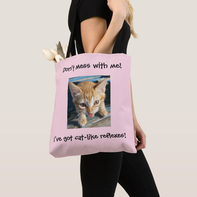 Pink Orange Cat "Don't mess with me!" Tote Bag (Close Up)