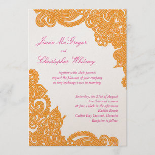 Pink & Orange Champagne Henna Wedding Invitations
