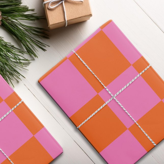 Pink Orange Chequered Pattern Wrapping Paper Sheet (Creator Uploaded)