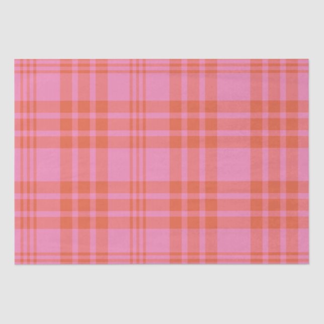 Pink Orange Chequered Plaid Gingham  Tissue Paper (Front)